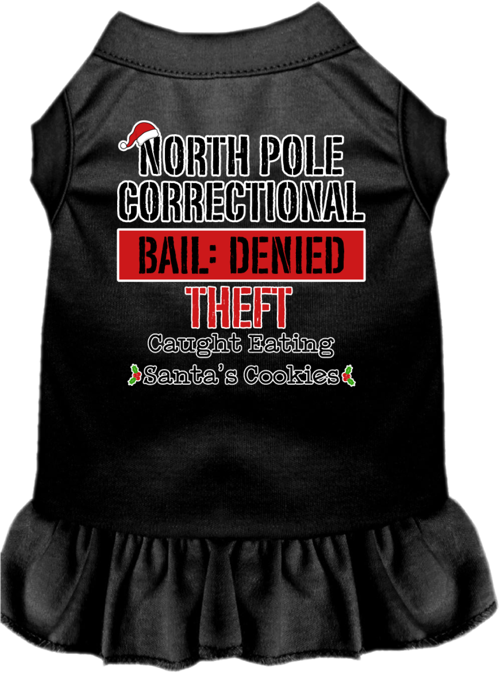 North Pole Correctional Screen Print Dog Dress Black Size XXXL